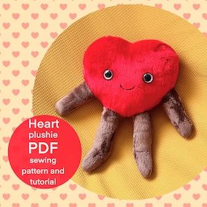 Heart plushie sewing pattern photo tutorial, stuffed Heart Valentines toy plushy PDF digital download