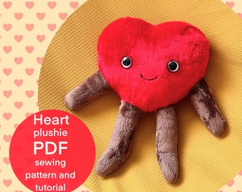 Heart plushie sewing pattern photo tutorial, stuffed Heart Valentines toy plushy PDF digital download