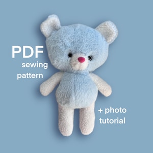 Bear plushie sewing pattern photo tutorial, Teddy bear stuffed animal PDF digital download