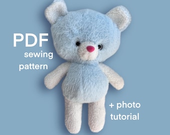 Bear plushie sewing pattern photo tutorial, Teddy bear stuffed animal PDF digital download