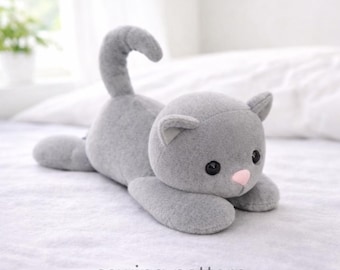 Plush Cat Sewing Pattern, Lying Kitten Toy, Beginner Friendly (PDF Download)