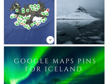 Iceland Google Maps Pins for a 1-2 weeks roadtrip Summer/Winter. Ring Road. Arctic Circle. Digital Download. Travel Guide. Food. Activities.