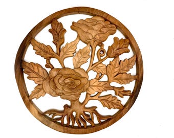 Wood Carved Rose Wall Hanging