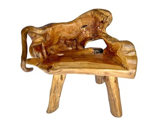 Teak Carved Lion Chair