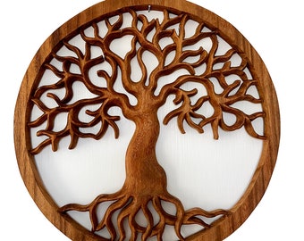 Hand Carved Wooden Traditional Tree of Life Wall Hanging
