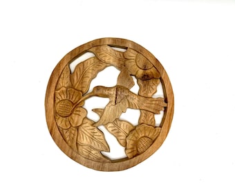 Hand Carved Wooden Hummingbird Wall Hanging
