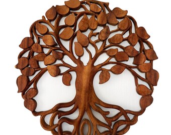 Hand Carved Wooden Tree of Life Wall Hanging With Connected Roots