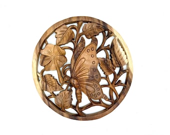 Hand Carved Butterfly Pollinator Wooden Wall Hanging