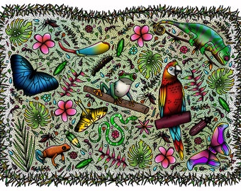 Rainforest Tattoo Flash Print