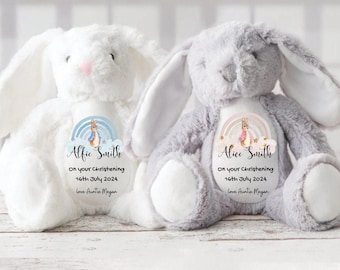 Personalised Christening Bunny - Personalised Christening Gifts - Christening Keepsake - Baptism Gifts - For Boy - For Girl - New Baby
