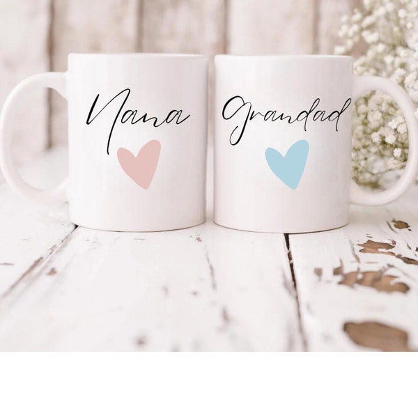 Nana and Grandad Gift, Nanny Grandma Mug Set, Grandparent Personalised Mug, New Grandparent Gift, Pregnancy Announcement