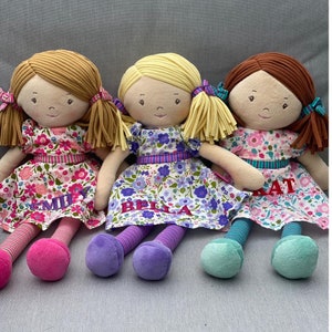 Personalised Rag Doll,Embroidered ,Christmas ,Baby Gift ,Christening Personalised Doll , New Baby , Birth Keepsake , Baby Girl , Baby Shower