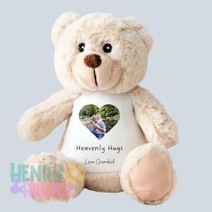 Memory Photo Teddy, In Memory Gift, Bereavement Gift ,Memorial ,Keepsake Present, Memorial Photo Gift, Grandad In Heaven,