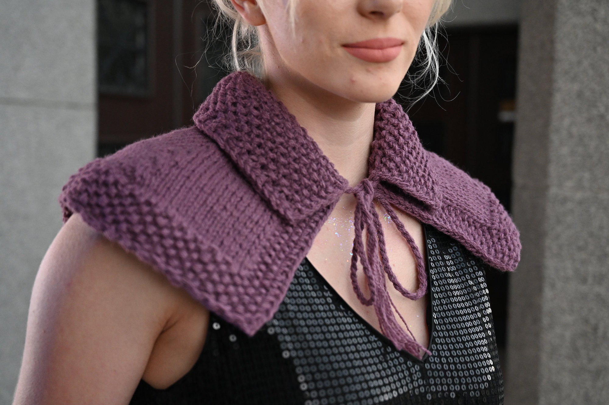 Medieval Scottish Style - Capelet (shawl). Hand Knit. Purple Colour ...