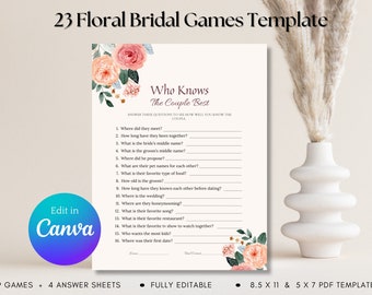 23 Bridal Shower Games Bundle, Floral Bachelorette Party Template, Activities Package