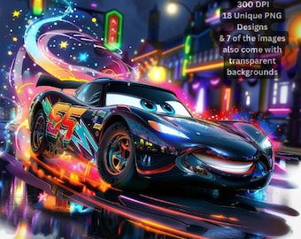 Rennwagen Digitale Kunstsammlung Von Lightning McQueen inspiriert Hochauflösende Sublimation - Kundenspezifisch auf Anfrage - Farbspritzer