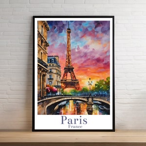 Cartel de viaje de París Francia, cartel de viaje de la Torre Eiffel, cartel de arte abstracto, cartel de viaje colorido, arte de la pared de Francia para la decoración del hogar