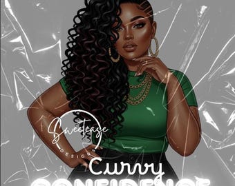 Paquete PNG de confianza con curvas, paquete de ilustraciones afro glam, diseños de sublimación de chicas negras, conjunto de imágenes prediseñadas para uso comercial I Afrocentric