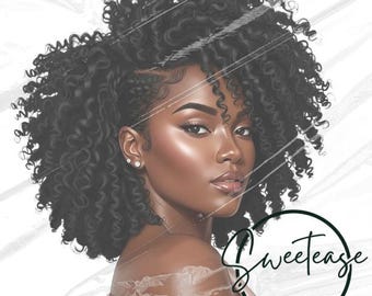 Paquete de imágenes prediseñadas de la Reina de la Melanina PNG / Archivos de sublimación mágica de chica negra / Arte generado por IA para retratos afro para uso comercial