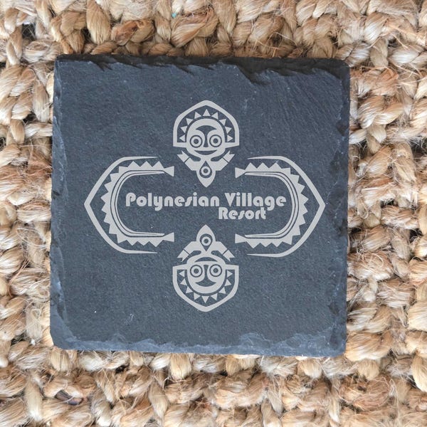 Juego de 4 posavasos de pizarra grabados de Polynesian Village Resort, regalo de vacaciones en Disney World, recuerdo de Orlando Disney Resorts