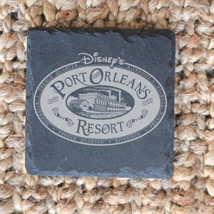 Port Orleans Riverside & French Quarter Resort Set of 4 Engraved Slate Drink Coasters, Disney World Vacation Gift, Disney Lovers Gift