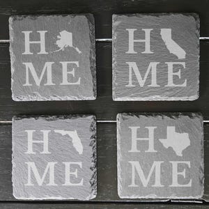 Home State Engraved Coasters Set of 4 Stone Drink Coasters, Choose Your Home State, Housewarming Present, Moving to Gift, New Home Gift