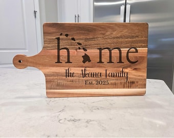 Personalized Hawaii Housewarming Gift, Engraved Hawaii Home Acacia Wood Charcuterie or Cutting Board, New Home Present, Moving To Hawaii