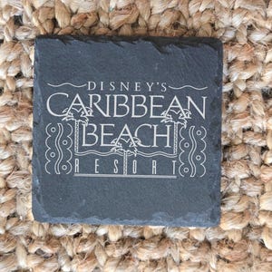 Caribbean Beach Resort Coasters Set of 4 Engraved Slate Drink Coasters, Disney World Vacation Gift, Orlando Disney Resorts Keepsake