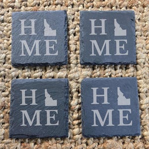 Idaho Home Engraved Coasters:  Housewarming Gift Set of 4 Stone Drink Coasters