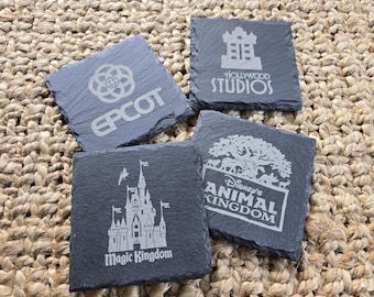 Disney World Engraved Coasters Set of 4 Stone Drink Coasters, House Warming Gift, Gift for Disney World Lovers, Disney Home Decor