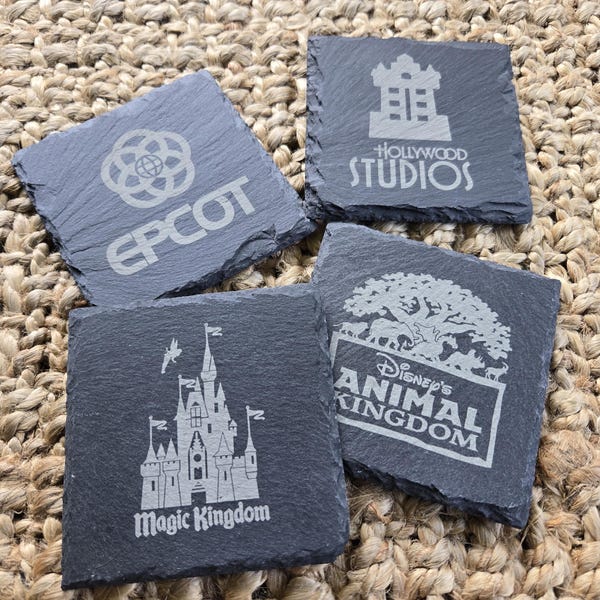 Disney World Engraved Coasters Set of 4 Stone Drink Coasters, House Warming Gift, Gift for Disney World Lovers, Disney Home Decor