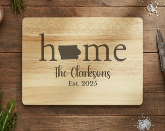 Personalized Iowa Housewarming Gift, Engraved Iowa Home Acacia Wood Charcuterie or Cutting Board, New Home Present, Moving To Iowa