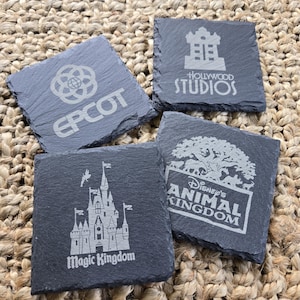 Disney World Engraved Coasters Set of 4 Stone Drink Coasters, House Warming Gift, Gift for Disney World Lovers, Disney Home Decor