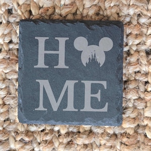 Disney Home Engraved Coasters Set of 4 Stone Drink Coasters Mickey Ear Castle Coasters Housewarming Present, New Home Gift, Wedding Present
