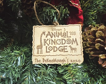 Animal Kingdom Lodge Personalized Ornament, - Custom Disney World Keepsake, Disney Home Christmas Decor, Engraved Wood Disney Souvenir Gift