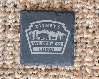 Wilderness Lodge Resort Coasters Set of 4 Engraved Slate Drink Coasters, Disney World Vacation Gift, Fort Wilderness Resorts Keepsake