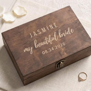 Personalized Bride Memory Box, Engraved Pine Wood Keepsake Chest Wedding or Bridal Shower Gift