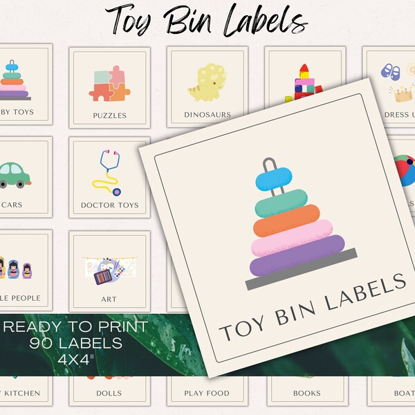 Minimalist Pastel Toy Bin Labels - Set of 90 (4x4 inches) PDF