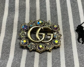 VTG Gucci Vintage GG Dark Gold Snake Skin Brooch Steel Logo  display picture 3