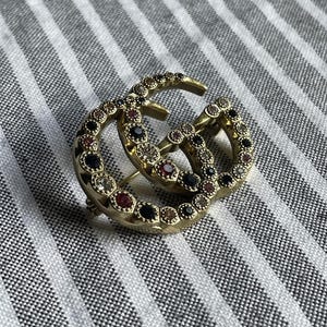 Gucci Vintage Wonderful Gucci Rare Gold Brooch With Stones