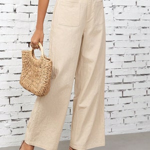 Zomer Vrouwen Elastische Taille Katoenen Broek Zachte Casual Losse Boho Broek Wijde Pijpen Broek Aangepaste Plus Size Broek Linnen Lente Broek afbeelding 6