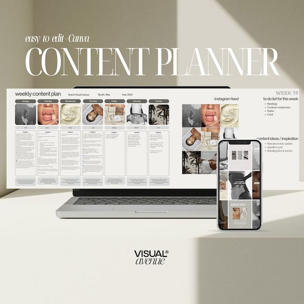 Social Media Planner and Calendar | Daily Content Planning | Monthly and weekly Content Creation Template | Canva Template | Content planner