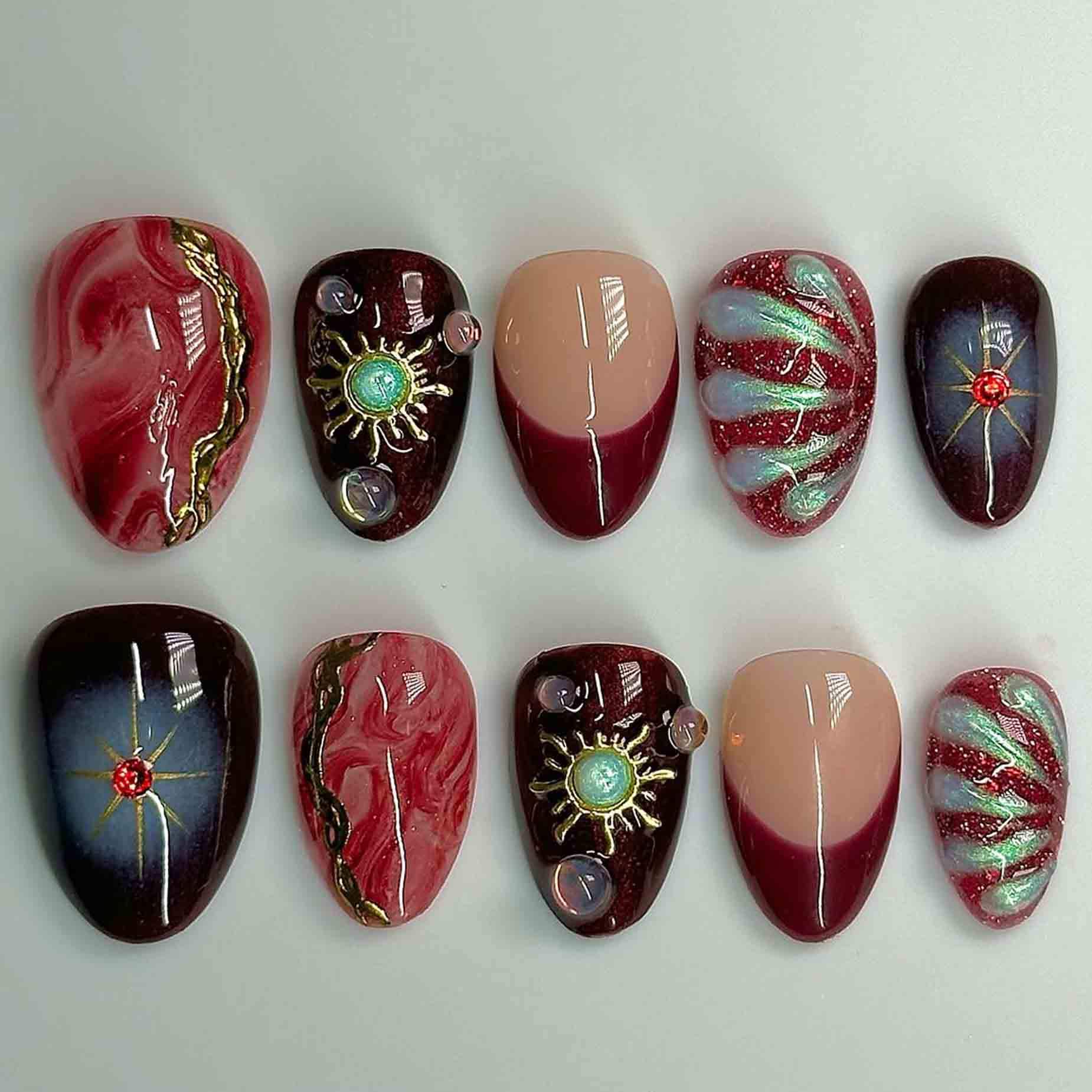 Radiant Red Swirl Nail Design