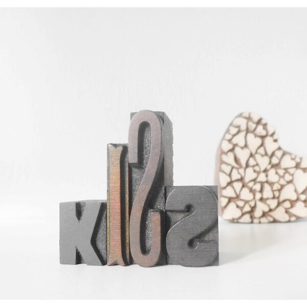 sale // KISS word letterpress wood blocks romantic fun happy vintage typography