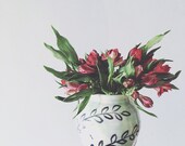 Pottery vase - large ceramic vase - celadon glaze handpainted leaves pattern