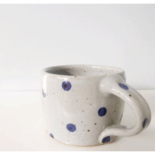 Small mug gray blue polka dots espresso cup - grey cobalt handmade stoneware pottery - modern ceramic
