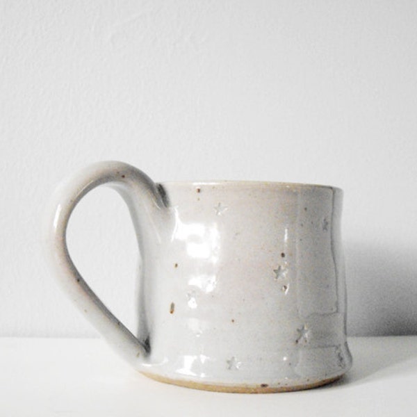 Large coffee mug grey stars on red brown clay - beautiful gray handmade ceramic cup stoneware pottery