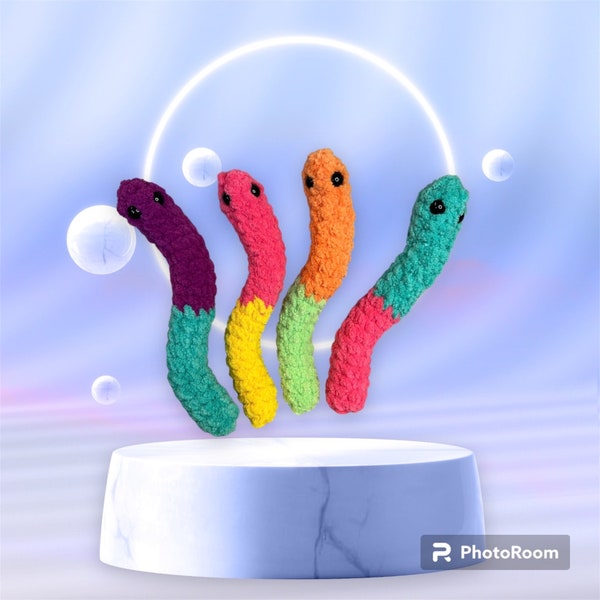 Sour Gummy Worm Inspired Crocheted Plushie - Handmade and Bendable