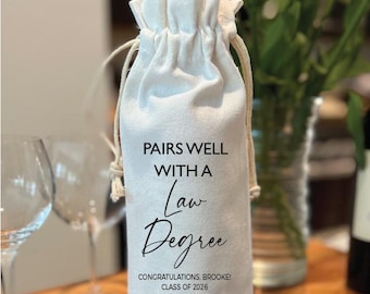 Law Student Graduation Wine Gift Bag, Pairs well with a law degree, Personalized Wine Bag Holder, Gift for Graduation, New Attorney Gift