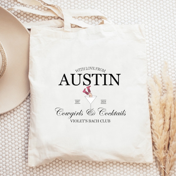 Cowgirls and Cocktails Bachelorette Party Favor Bag, Austin Last Rodeo Bachelorette Party Tote, Customizable Cowgirl Bachelorette Tote Bag